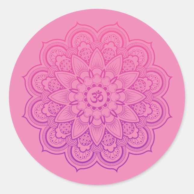 Adesivo Redondo OM Mandala Zen Meditation in Pink and Purple (Frente)