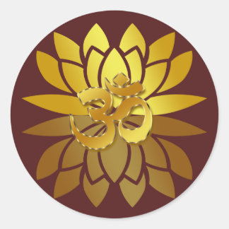 Adesivo Redondo OM Omkara e Flor de Lotus Colorido Dourado