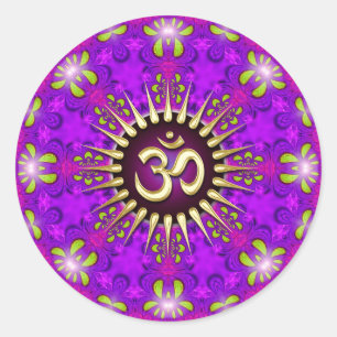 Adesivo Redondo Om Purple Pink Mandala Mindancy Yoga Sticker