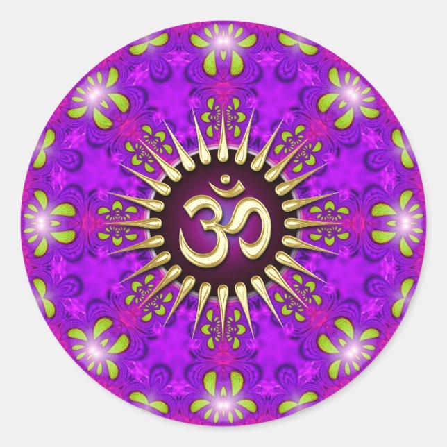Adesivo Redondo Om Purple Pink Mandala Mindancy Yoga Sticker (Frente)