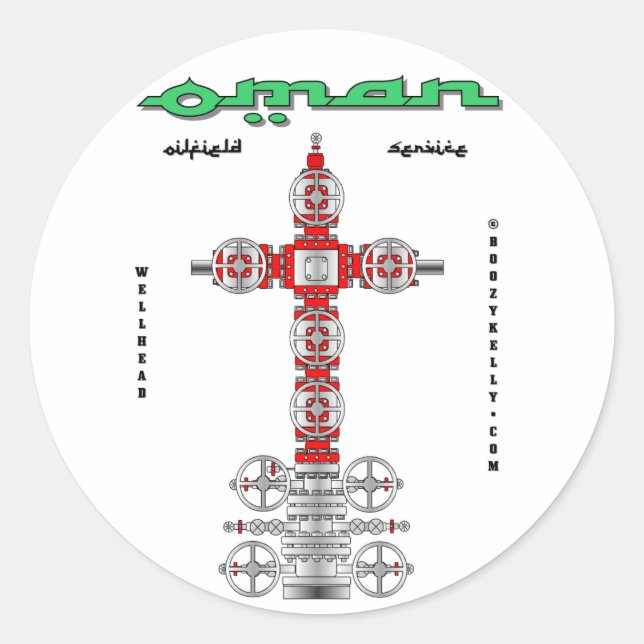 Adesivo Redondo Omã,Cabeça Bem,Vinheta De Campo De Petróleo,Óleo,  (Frente)