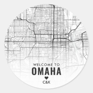 Adesivo Redondo Omaha, Mapa da Cidade de Nebraska   Boas-vindas