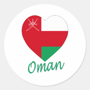 Adesivo Redondo Oman Flag Heart