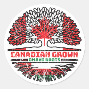 Adesivo Redondo Oman Omani Canada Tree Roots Flag