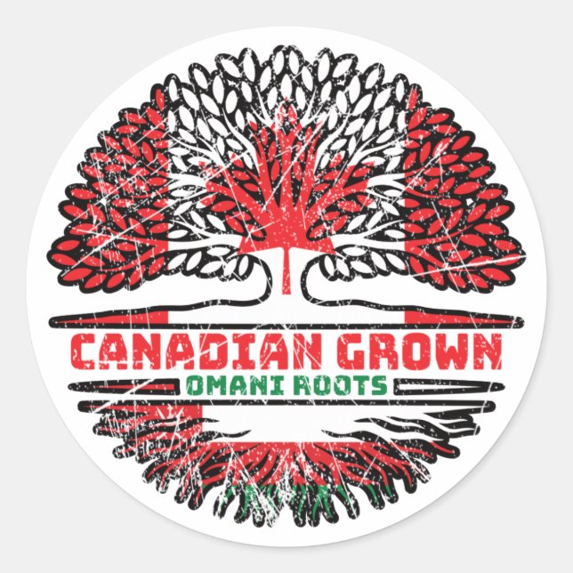 Adesivo Redondo Oman Omani Canada Tree Roots Flag (Frente)