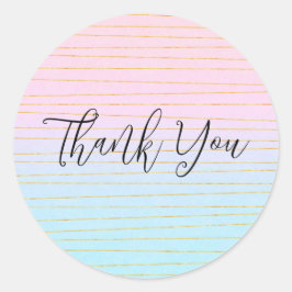 Adesivo Redondo Ombro Azul Rosa com Linhas Douradas Obrigado