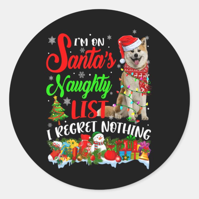 Adesivo Redondo On Santas Naughty List Xmas Shiba Inu  (Frente)