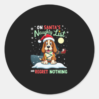 Adesivo Redondo On Santa's Xmas Naughty List Regret Nothing Basset