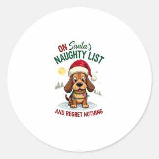 Adesivo Redondo On Santa's Xmas Naughty List Regret Nothing Basset