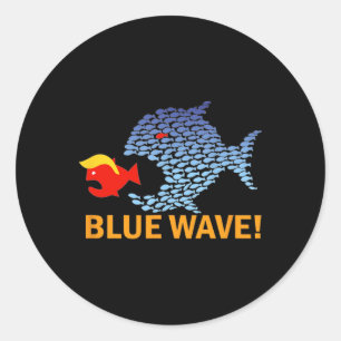 Adesivo Redondo Onda Azul 2024 Engraçado Peixe Grande Come Peixe P
