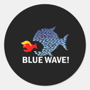 Adesivo Redondo Onda Azul 2024 Peixes Engraçados Comem Pequeno Tru
