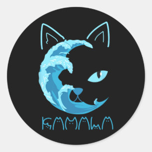 Adesivo Redondo Onda Azul De Gato Damala Tipografia De Gato Kamala