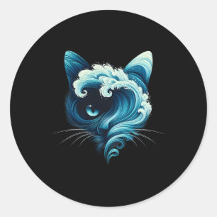 Adesivo Redondo Onda Azul Vintage De Gatas De Gato Gatos Azuis Ond