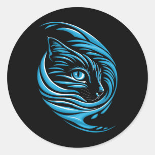 Adesivo Redondo Onda De Gato Azul Para Kamala 47 Gato Engraçado La