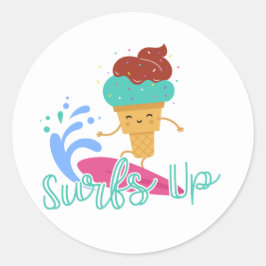 Adesivo Redondo Onda de Surf Verão de Surfe Sorvete Fofo Favor Div