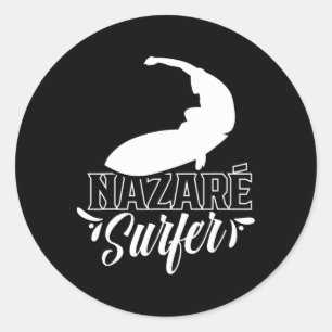 Adesivo Redondo Onda de Surfista de Nazaré Surfando Surf 
