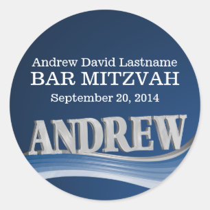 Adesivo Redondo Onda do azul de aço com nome