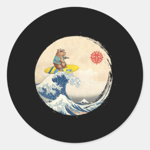 Adesivo Redondo Onda Grande Japonesa Fofa Kanagawa Surfando Capyra
