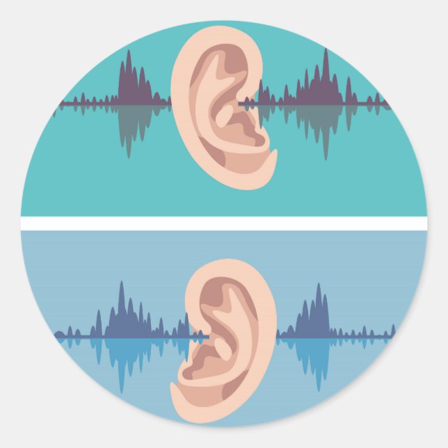 Adesivo Redondo Onda sonora através do ouvido humano (Frente)