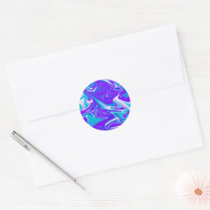Adesivo Redondo Ondas Celestiais: O Mármore Azul Branco e Roxo