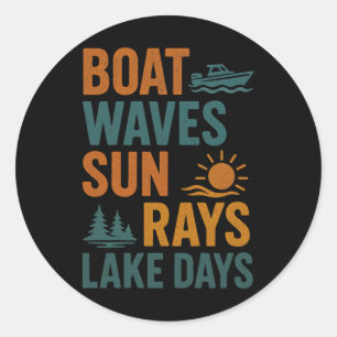 Adesivo Redondo Ondas de Barco Raios de Sol Dias de Lago Verão Ret