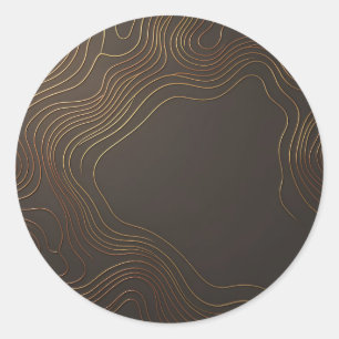 Adesivo Redondo Ondas de Contorno Dourado Elegantes Design de Luxo