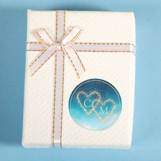 Adesivo Redondo Ondas De Cor Azul Oceânica Com Casamento De Monogr (Criador carregado)