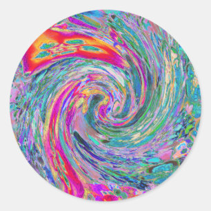 Adesivo Redondo Ondas de Cores Psicodélicas Florais Abstratas em A