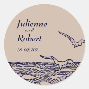 Adesivo Redondo Ondas de oceano rústicas da praia que Wedding a