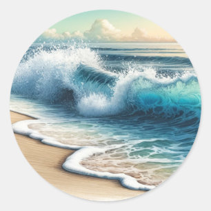 Adesivo Redondo Ondas do Oceano em Colisão Casamento Rústico na Pr