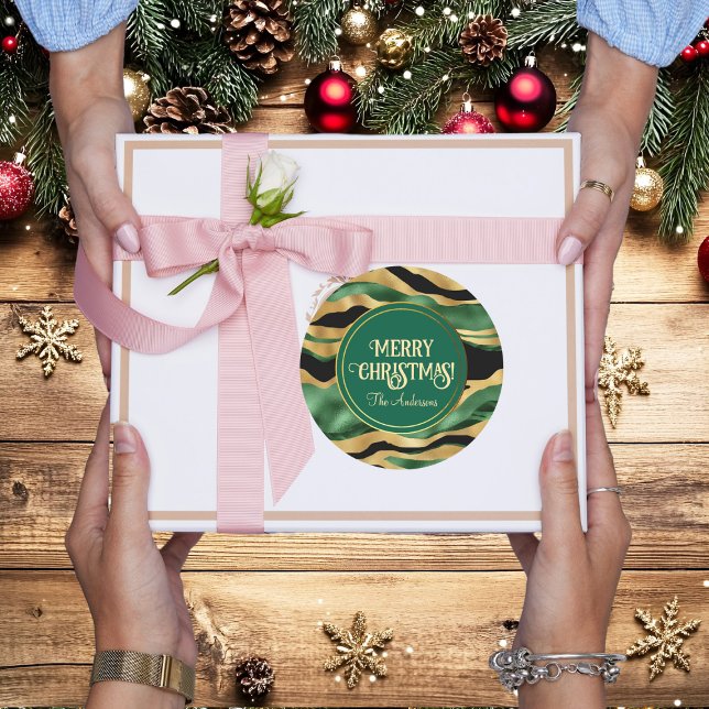 Adesivo Redondo Ondas Douradas brilhantes verdes a preto (Criador carregado)