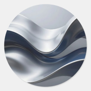 Adesivo Redondo Ondas Fluidas Prateadas e Azuis-Marinho Abstratas