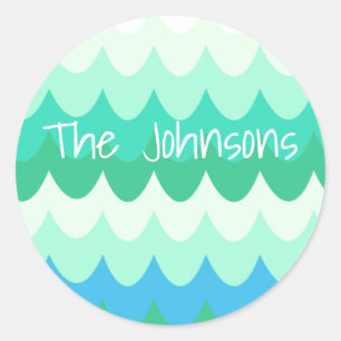 Adesivo Redondo Ondas Geométricas Azuis, Verdes e Teares