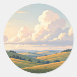 Adesivo Redondo Onde a Terra Respira – Clássico de Paisagem Vasta 