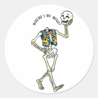 Adesivo Redondo Onde Está Minha Mente Funny Halloween Esqueleto Cl
