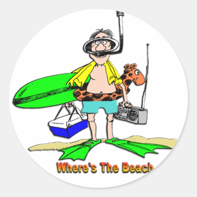 Adesivo Redondo Onde fica a praia? (Frente)