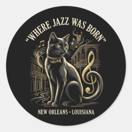 Adesivo Redondo Onde o Jazz Nasceu Patrimônio do Gato Preto de Nov