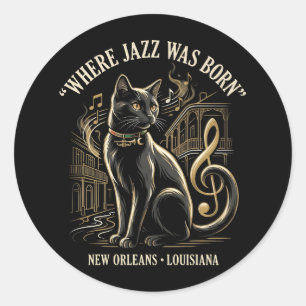 Adesivo Redondo Onde o Jazz Nasceu Patrimônio do Gato Preto de Nov