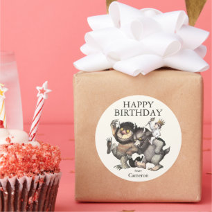 Adesivo Redondo Onde Vivem os Monstros   Feliz Aniversário