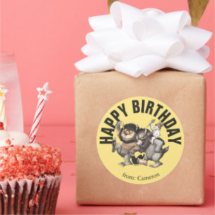 Adesivo Redondo Onde Vivem os Monstros   Feliz Aniversário