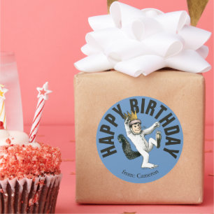 Adesivo Redondo Onde Vivem os Monstros   Feliz Aniversário