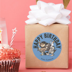 Adesivo Redondo Onde Vivem os Monstros Feliz Aniversário