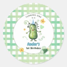 Adesivo Redondo One Big Dill Pickle First Birthday Blue