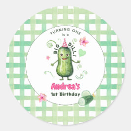 Adesivo Redondo One Big Dill Pickle First Birthday Pink