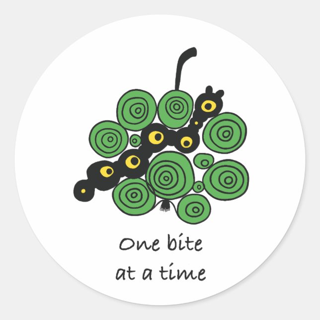 Adesivo Redondo One Bite at a Time Round Sticker – Cute Worm Doodl (Frente)