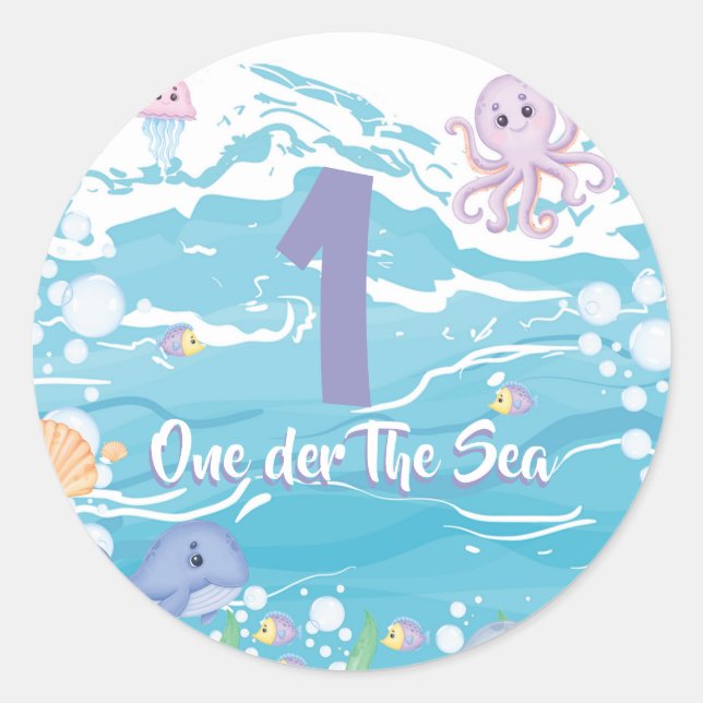 Adesivo Redondo One-der The Sea First Birthday Party  (Frente)