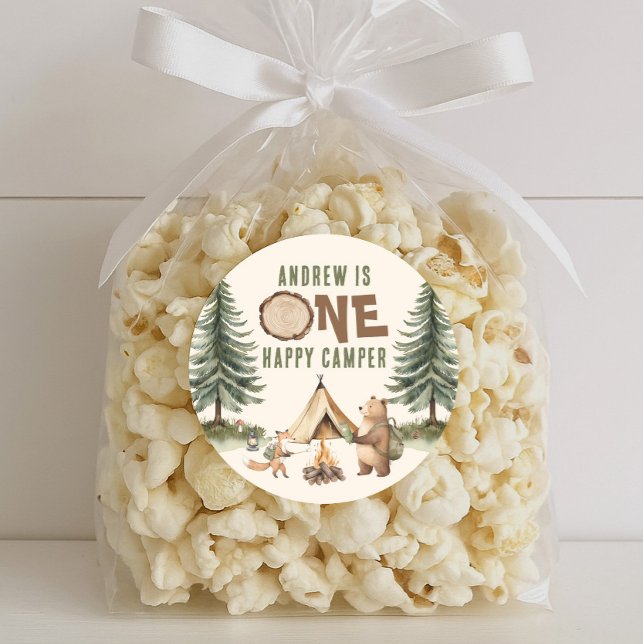 Adesivo Redondo One Happy Camper 1st Birthday Stickers (Criador carregado)