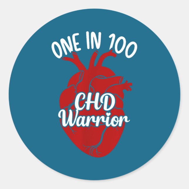 Adesivo Redondo One In 100 Chd Warrior Congenital Heart Disease Aw (Frente)