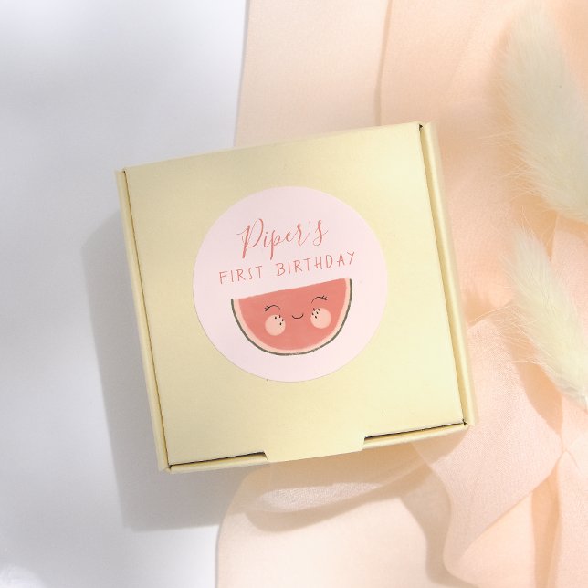 Adesivo Redondo One In A Melon First Birthday Party  (Criador carregado)