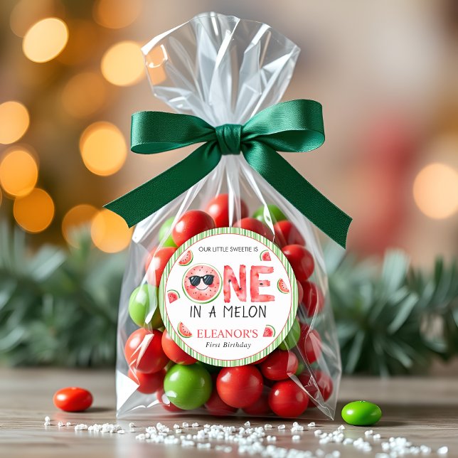 Adesivo Redondo One in a melon watermelon summer 1st Birthday (Criador carregado)